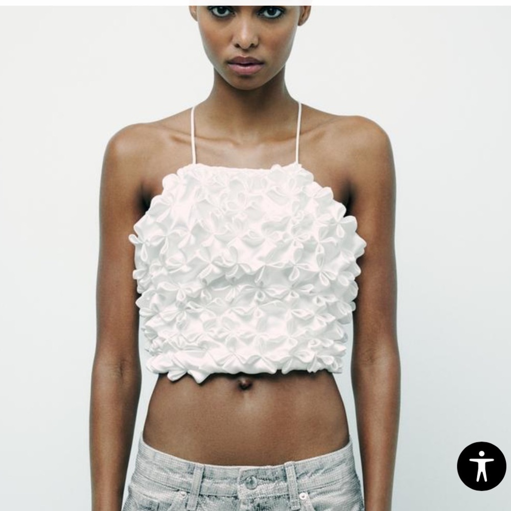 Zara NWT white voluminous satin crop top open back